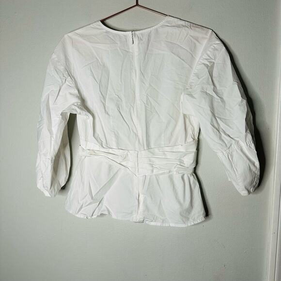 DEREK LAM White Noe Puff-Sleeve Peplum Plunging V-Neck Top Size 42 - Picture 6 of 10